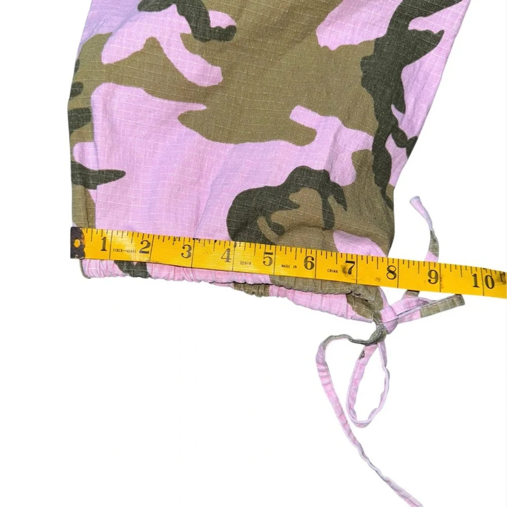 Vintage Y2K Miss Sixteen Pink Camo Cargo Pants 5 / 30 Tie Hem Pockets Parachute